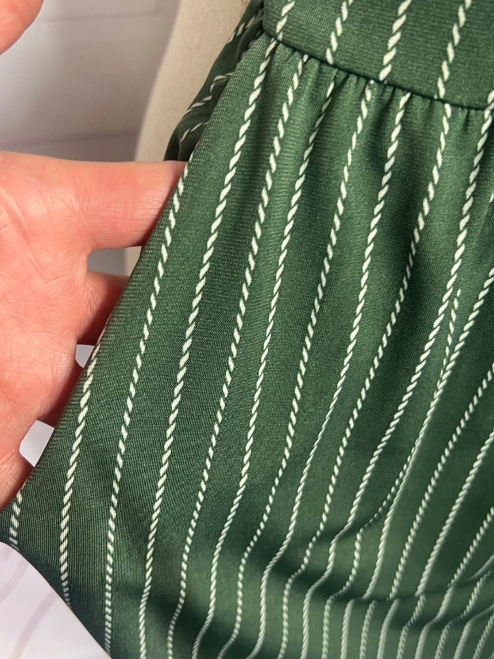 Like New |•KAILEIGH•| Green Striped Wide Leg Jumpsuit Tie Waist Crisscross Top - Picture 6 of 11
